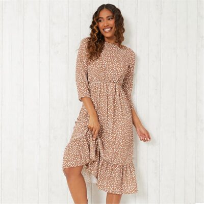 I Saw It First Woven Polka Dot Frill Hem Midi Dress