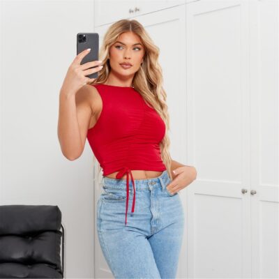 I Saw It First Slinky Ruched Asymmetric Crop Top