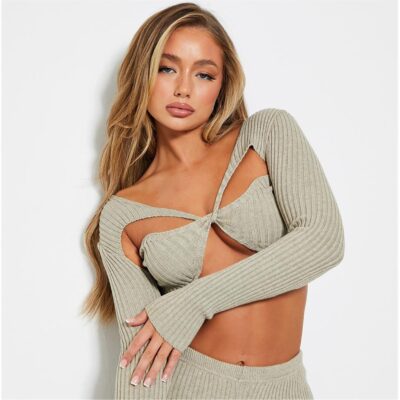 I Saw It First Twist Front Detail Long Sleeve Rib Knitted Top