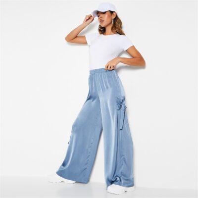 I Saw It First Satin Tie Pocket Wide Leg Trousers