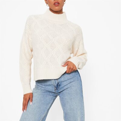 I Saw It First High Neck Cable Knit Jumper