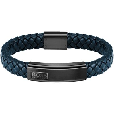 Boss Gents BOSS Lander Blue Leather Bracelet