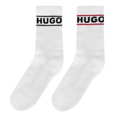 HUGO 2 Pack Ribbed Logo Crew Socks