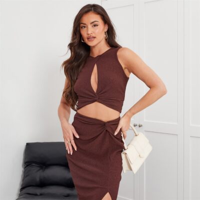 I Saw It First Textured Twist Front Cut Out Crop Top Co-Ord